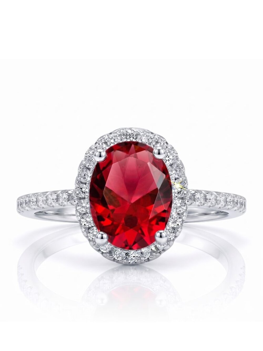 Oval Red Ruby Gemstone Ring, 925 Sterling Silver